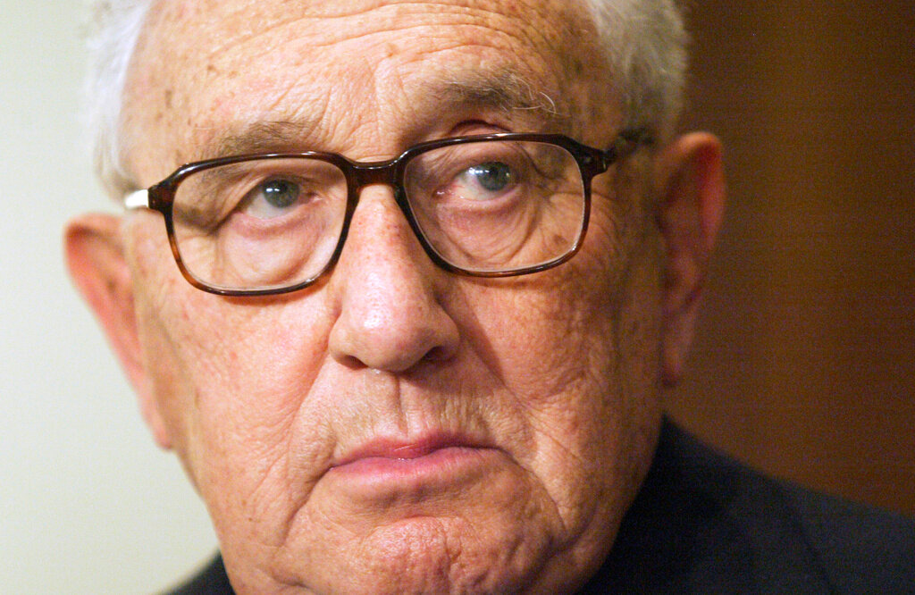 Former Secretary of State Henry Kissinger is seen during a meeting with President Vladimir Putin in the Novo-Ogaryovo residence outside Moscow, June 6, 2006. (AP Photo/Sergey Ponomarev, File)