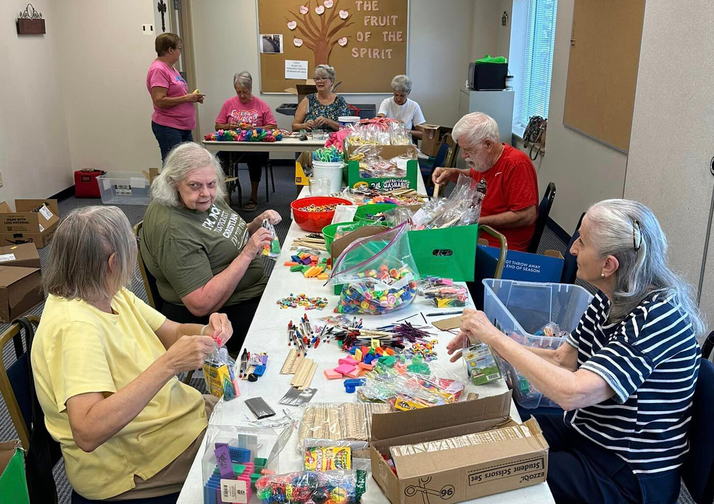 Senior adults, the Goodtimers, filled thousands of Christmas boxes for children around the world. (Photo/Macland Baptist Church)