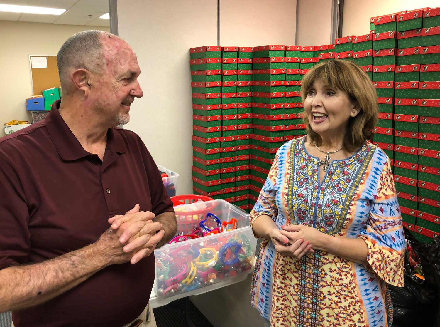 Ed McMullen, supported his wife, Margaret, in Macland’s shoebox project to send thousands of Christmas boxes to children around the world. (Photo/Macland Baptist Church)