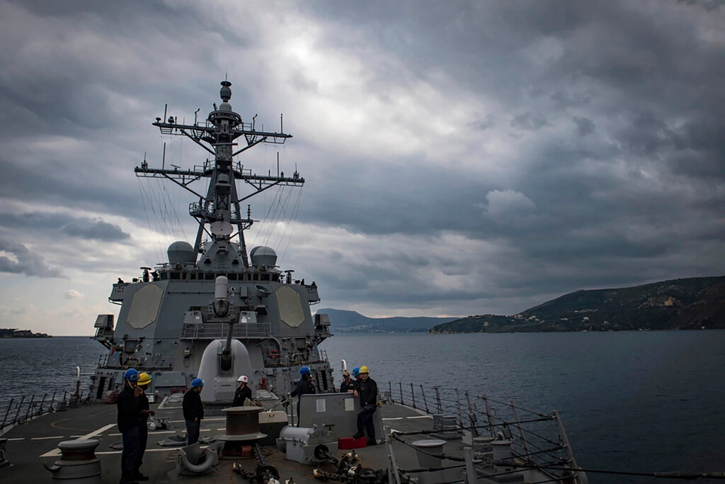 The USS Carney navigates the Mediterranean Sea in November 2018. (Mass Communication Specialist 1st Class Ryan U. Kledzik/U.S. Navy via AP, File)