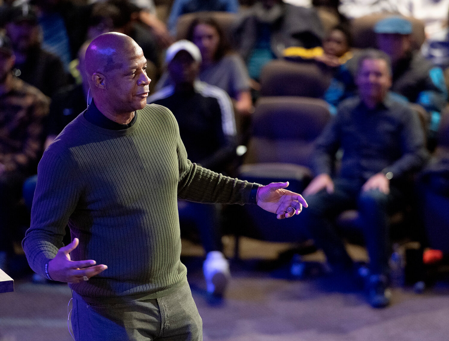 Darryl Strawberry preaches to a gathering of men and youth at New Hope Baptist Church in Fayetteville, Ga., Saturday, Feb. 3, 2024. (Index/Henry Durand)
