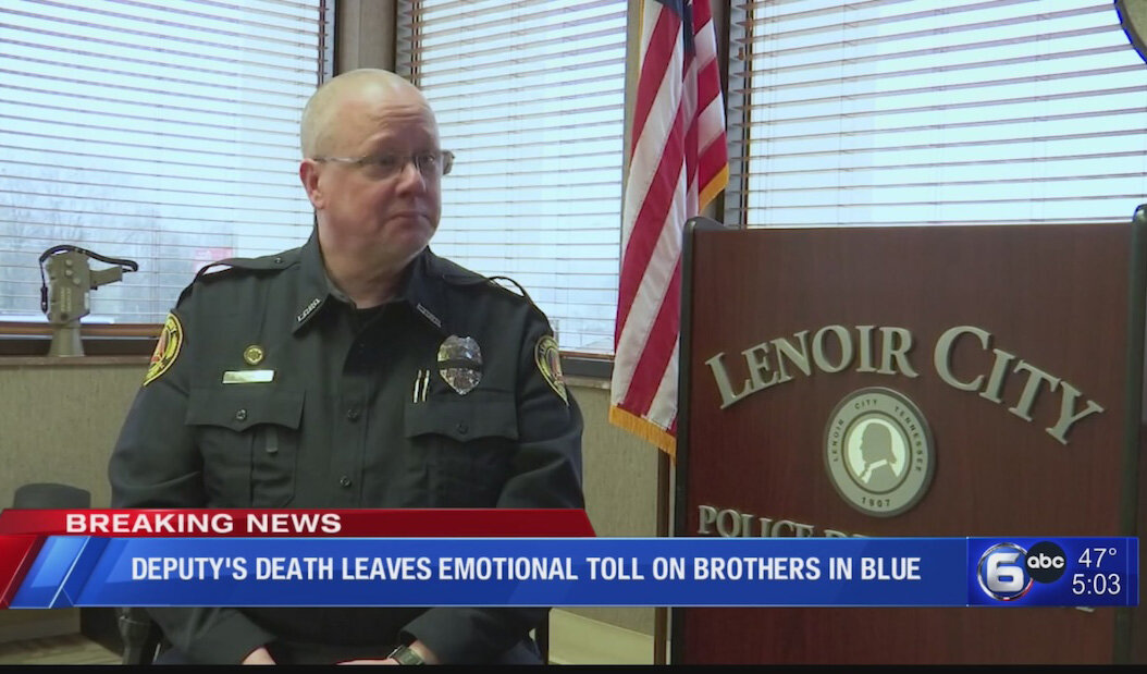 David Choate serves as a chaplain at the Lenoir City (Tennessee) Police Department. He was featured in a local television news story after the death of a local sheriff’s deputy in early 2024. (Photo/Screen capture from WATE)