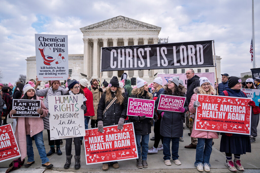 Anti-abortion activists walk past the Supreme Court in the annual March for Life, in Washington, Friday, Jan. 24, 2025. (AP Photo/J. Scott Applewhite, File)