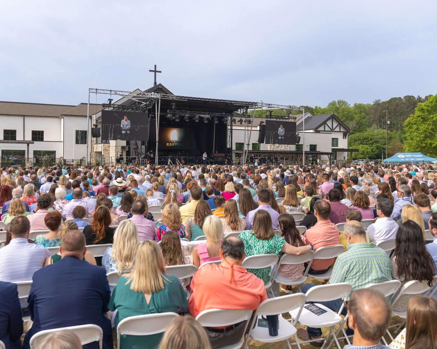 A huge outdoor crowd gathers for Easter Sunday service April 20, 2025, at Burnt Hickory Baptist Church in Powder Springs. (Photo/Burnt Hickory Baptist Church via Facebook)