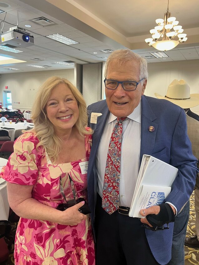 Amy Houston, CEO of Clay County Rescue Mission, with Jack Myers of The Paul & Klare Reinhold Foundation. Clay County Rescue Mission received the 2025 “Paul E. Reinhold Community Service Award of the Year.”
