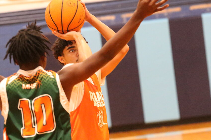 Orange Park High basketball guard Derek Aponte hit a handful of three pointers in Raiders win over 6A-Mandarin in Ribault Summer Basketball League opener Thursday at Ribault High.