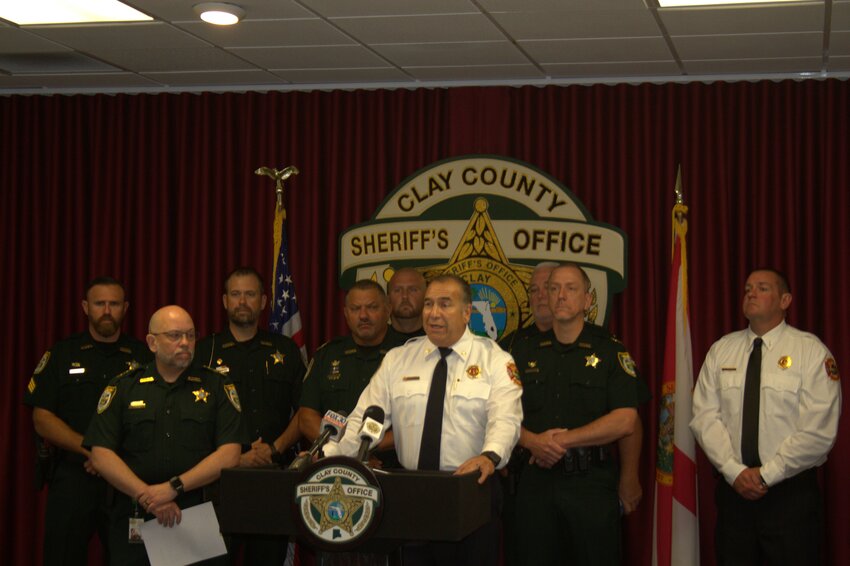 Clay County Sheriff's Office Undersheriff Ron Lendvay (left) and Clay County Fire Rescue Community Paramedicine's J.D. Herrera talked about the significance of Hammer and Hope on the fifth anniversary of the program.
