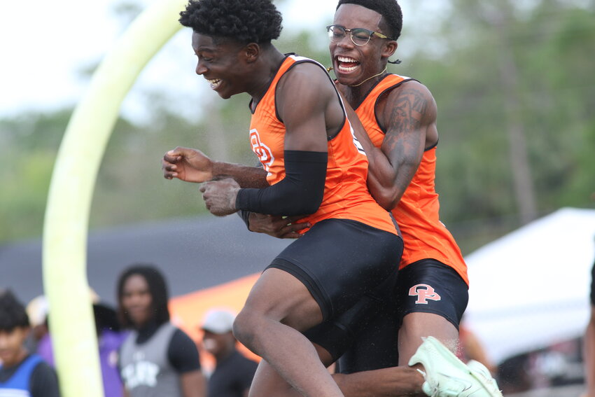 Orange Park High track could have two potential state champions after this week's FHSAA State Track and Field Championships to be held at the University of North Florida. Long jumper Nethan Verger, left, won the region 1-3A title while teammate Carlder Datilus, right, was second by less than an inch in the triple jump.