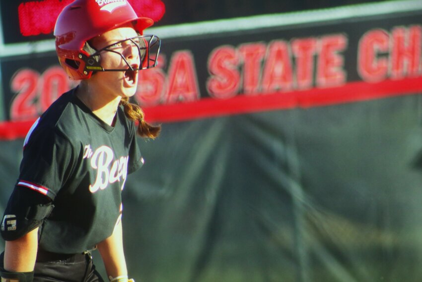 Middleburg High's Mallory Ficklin, here at third base against Fleming Island after a triple, is young player on Broncos team looking to get coach Ashley Houston her second state title.