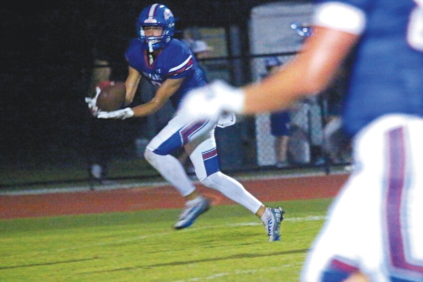 Keystone Heights High wide receiver Andru Seimers latches on to first-half touchdown in Indians 46-8 win over Interlachen. Indians travel to Starke to take on unbeaten Bradford County this week.