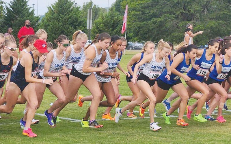 Former Middleburg High cross country runner Molly Burt, third from left in white, takes off a start with her teammates now at Daytona State College.