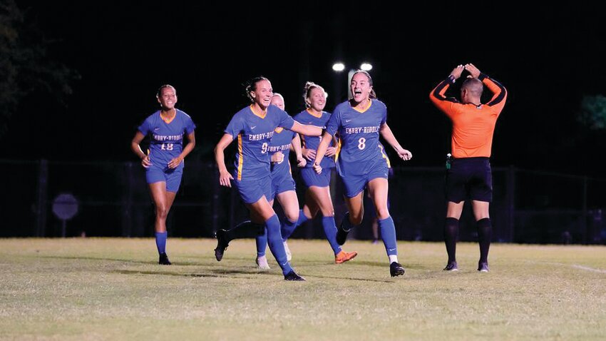 St. Johns Country Day School soccer standout Lauryn Mateo, far left, has four goals for the still unbeaten (6-0-2) Embry Riddle Aeronautical University women's soccer team. Mateo is a freshman player.