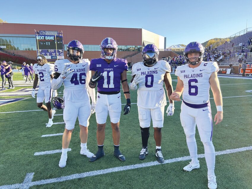Clay County was well represented at Saturday's Furman vs. Western Carolina conference clash with, from left, Fleming Island's Alex Maier at Furman linebacker, Clay's AJ Belander at Western Carolina wide receiver, Fleming Island's Jeremia Jackson at Furman defensive end, and Ridgeview's Tyler Huff at Furman quarterback.