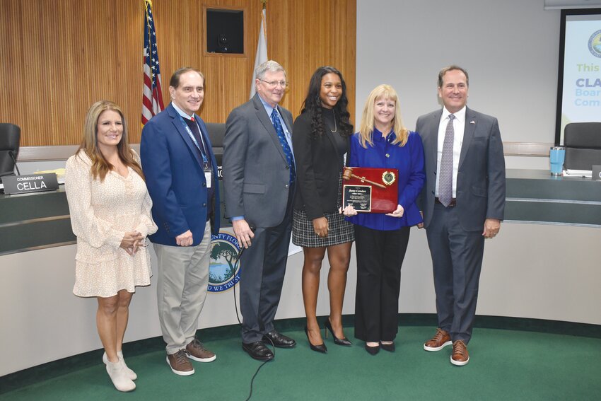 The Board of County Commissioners shared a few words of admiration for Commissioner Betsy Condon, the outgoing chairwoman. &ldquo;I don&rsquo;t want to say she has big feet, but I have big shoes to fill,&rdquo; said the new BCC Chairman Jim Renninger.