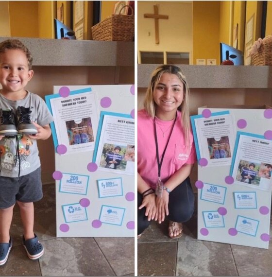 St. Luke Catholic Church Child Care in Middleburg got creative with their donation box, where residents can drop off used sneakers.
