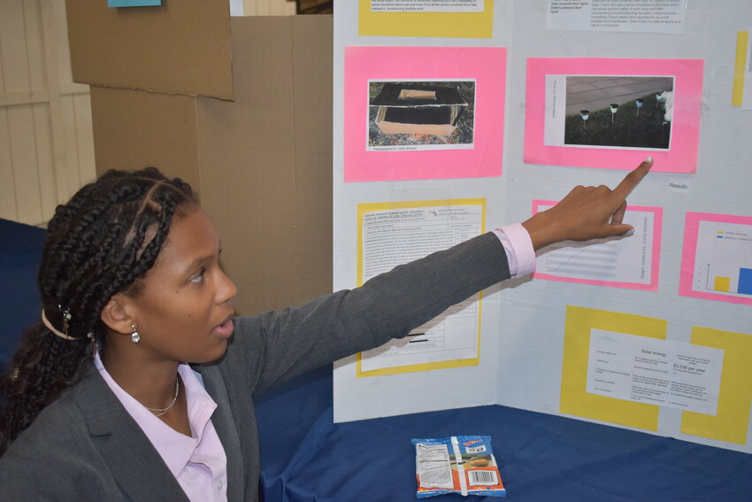 Zaria Jamison, a freshman at Ridgeview, studied the benefits and problems of converting solar energy.