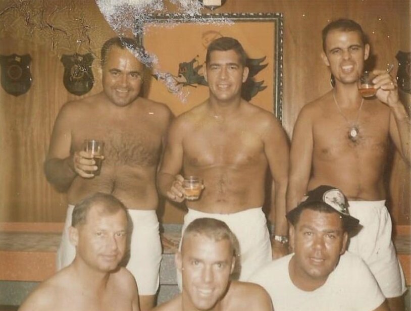 My dad, top/left, in Vietnam. His crew were highly decorated, and they knew how to play hard, too.