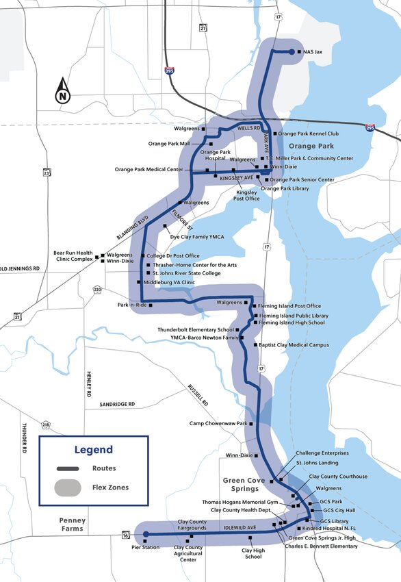 Clay Blue Line is the largest route and the central artery of Clay Community Transportation