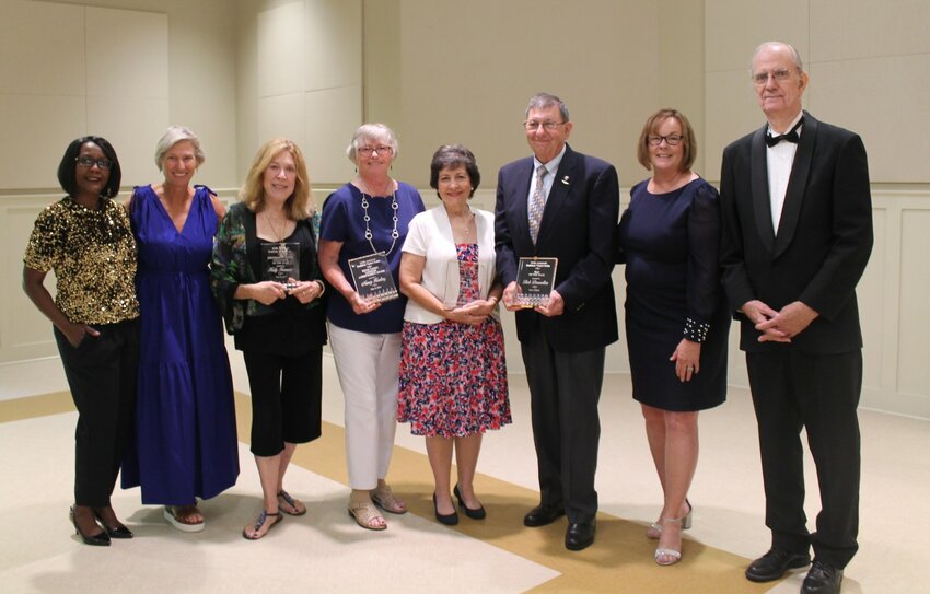 From left, Golden Gala winners and officials of Shepherd's Center of Orange Park Andrea Crowder, JoAnne Cohen, Katy Kearson, Nancy Keating, Lily Kinmonth, Bob Donnellon, Christy Fitzgerald and Al Benson.