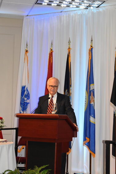 Military Luncheon Vice-Chairman David A. King tells the audience his father once explained &quot;each of those metals was just the result of being in the wrong place at the wrong time.&quot;