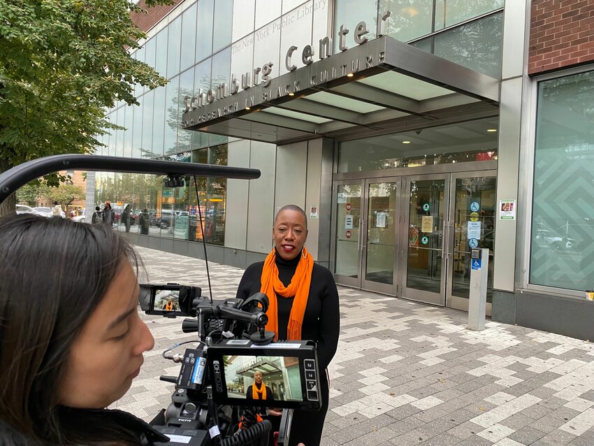 Dr. Jeffreen M. Hayes, filmed by cinematographer Jane Macedo Yang, at the Schomburg Center for Black Research.