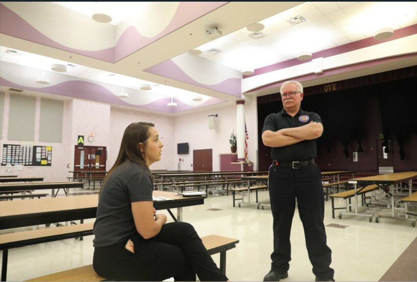 Clay County Emergency Management Director Tim Devin goes over the pros and cons of using Oakleaf Village Elementary as an emergency shelter during a hurricane.