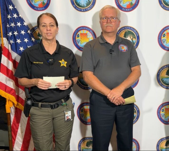 Sheriff Michelle Cook and Emergency Management Director Tim Devin provide a Monday morning update on Tropical Storm Debby as it approaches Clay County.