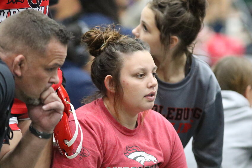 Middleburg High's state champion Cheyenne Cruce, here with coach Jamie Harrison, will be shooting for a third state title in a few weeks after a solid performance at the Lady Rams Invite on Saturday.