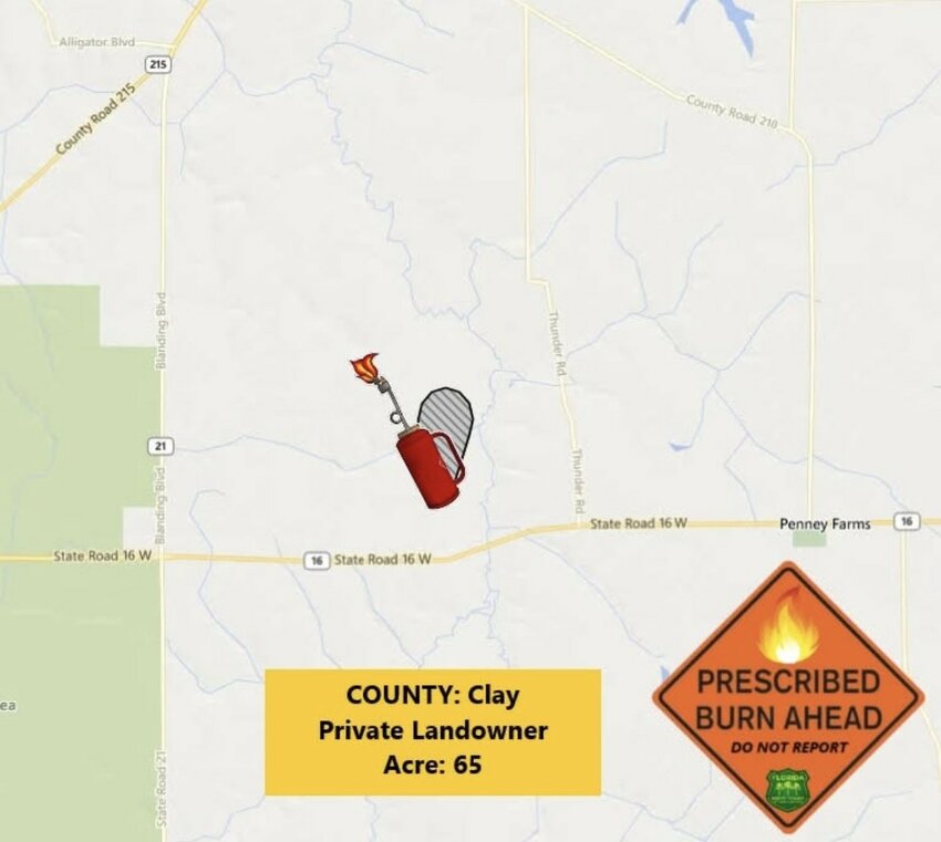 One burning will take place north of State Road 16 West and west of Thunder Road.