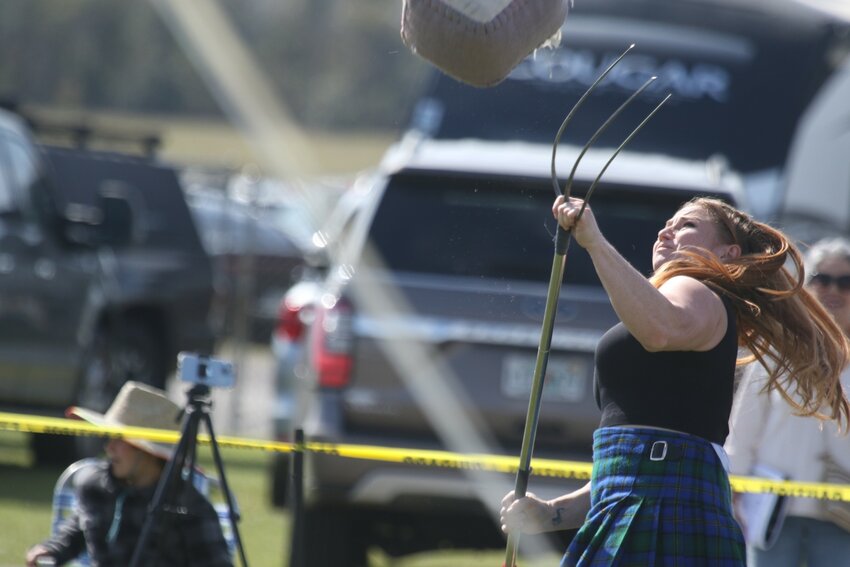 One of the traditional Scottish Athletic Games events is the Sheaf throws. It involves a bundle of 20-pound straw wrapped in burlap tossed vertically with a pitchfork over a raised bar.