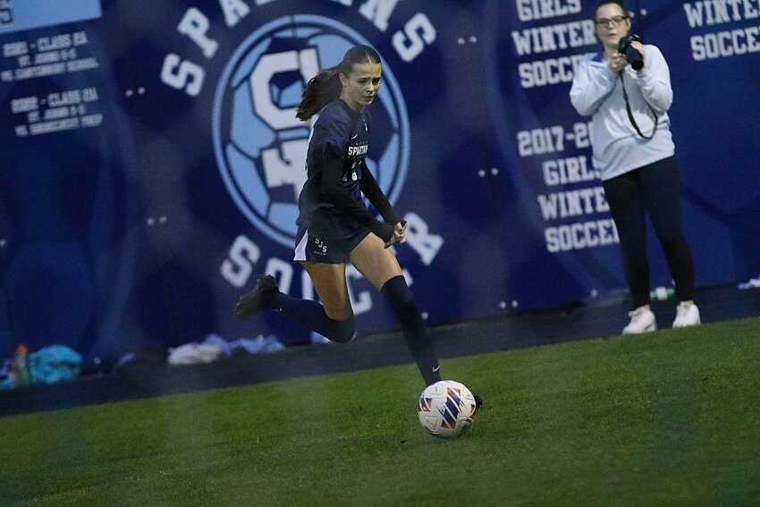 for front page St. Johns Country Day School sophomore forward Madisyn Bauman scored two second half goals for Spartans in 7-0 region 1-1A win over University Christian on Wednesday, February 19. Spartans advanced to Class 1A Final Four on Wednesday, February 26 to face South Florida HEAT in Deland.
