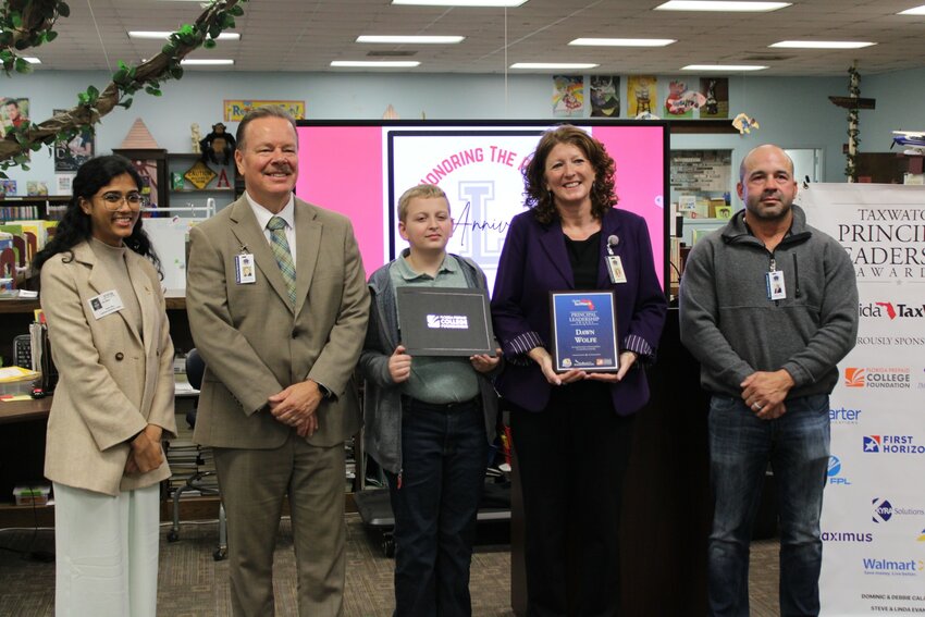 The Florida TaxWatch honored Lakeside Elementary School Principal Dawn Wolfe with the Florida Principal Leadership Award. Sixth-grade student Logan Colson was also recognized with a two-year Florida Prepaid college scholarship.