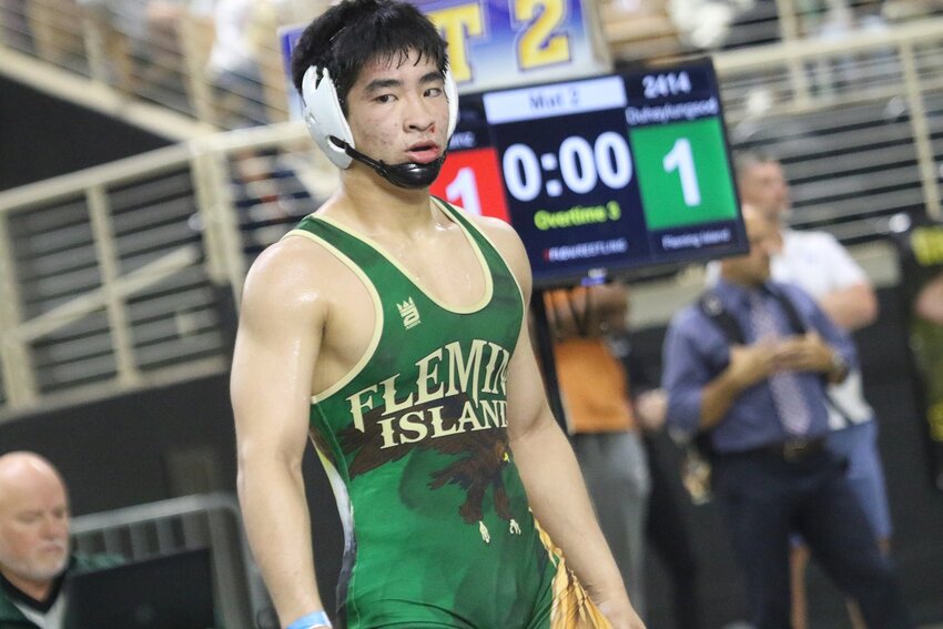 Fleming Island senior 150 wrestler Laird Duhaylungsod went into three overtime periods before falling in the Class 2A championships to Somerset High's Tristan Saintz at Saturday's FHSAA state wrestling championships in Kissimmee.