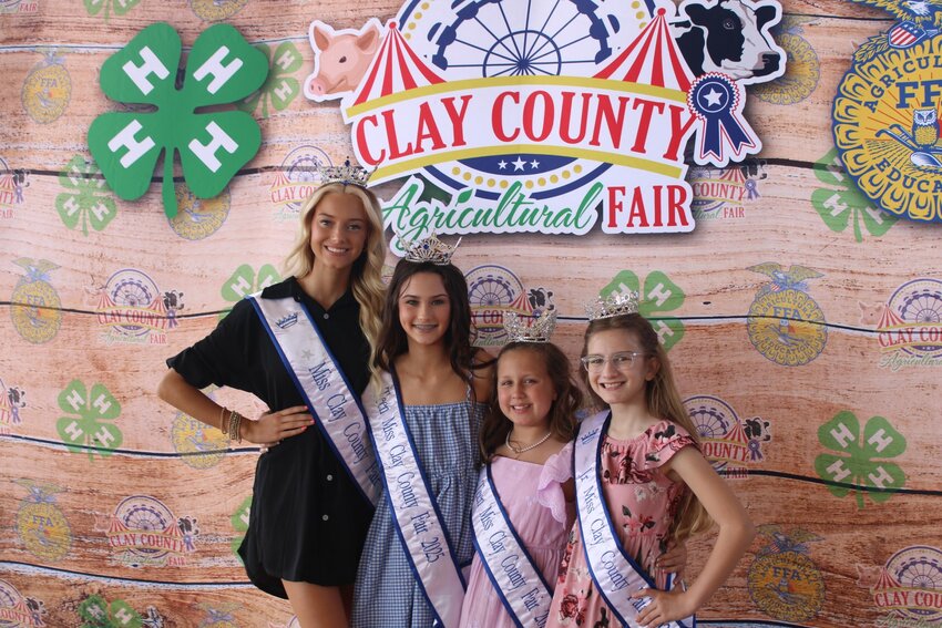 From left, Clay Queens Miss Clay County Fair Trinity Schreck, Teen Miss Payelyn Carter, Preteen Miss Finlee Fore and Junior Miss Kaylee Jo Null.
