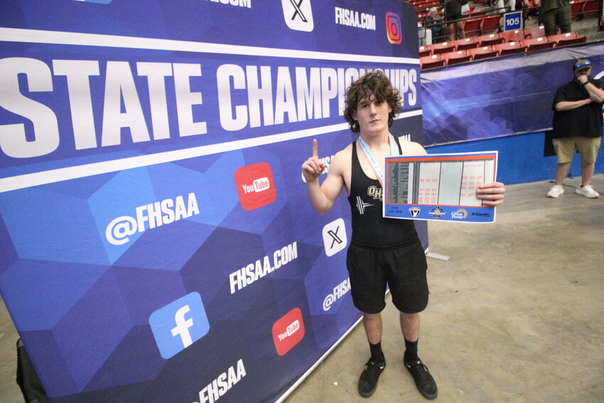 Oakleaf High's Noah Shevchook won the gold medal in Traditional scoring at the Class 3A FHSAA state championships in the 154 pound weight class. Shevchook also finished third in the Olympics scoring with the Knights finishing fourth as a team with just five lifters.