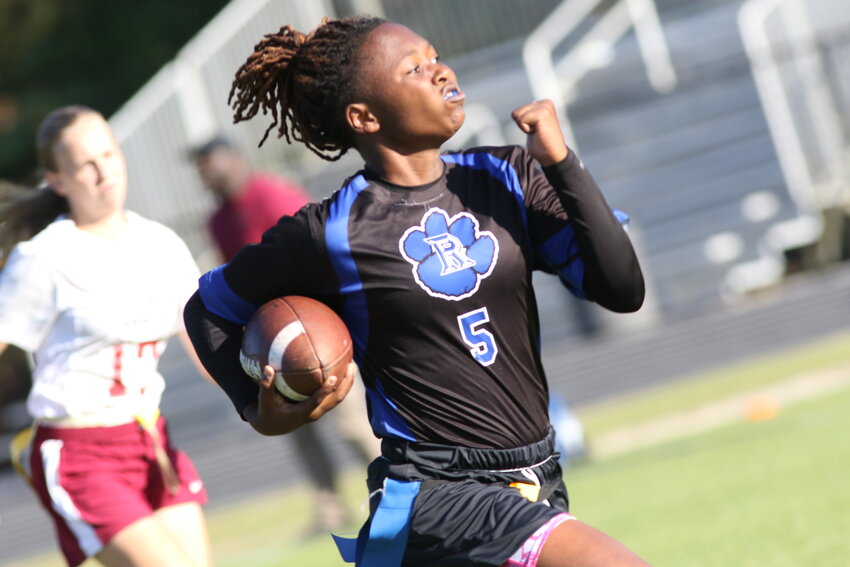 Ridgeview High running back Taniya Booker took her second handoff 50 yards to paydirt then added another 50 yarder later in Panthers 46-6 district semifinal win over North Marion. Ridgeview returns to Clay to take on Blue Devils who beat Baker County 33-0.