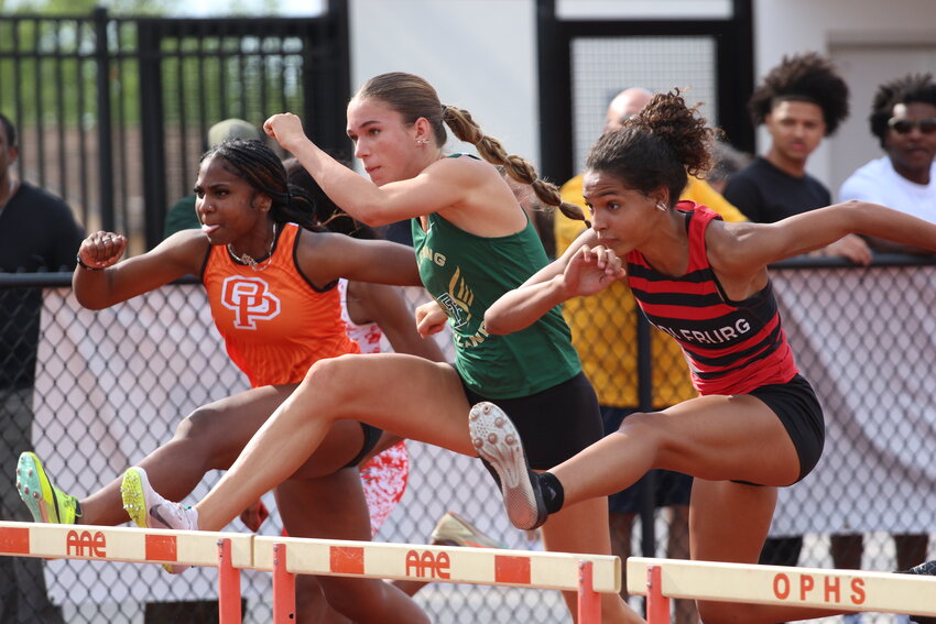 Three hurdlers capable of state medals will be, from left, Orange Park's Erin Strother, Fleming Island's Meadow Shubert and Middleburg's Mikayla Burns.