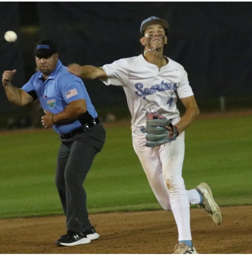 St. Johns Country Day School shortstop Preston Cole, here making double play throw in Spartans come-from-behind region championship win over University Christian will need stout defense to get a second straight state title for Spartans.