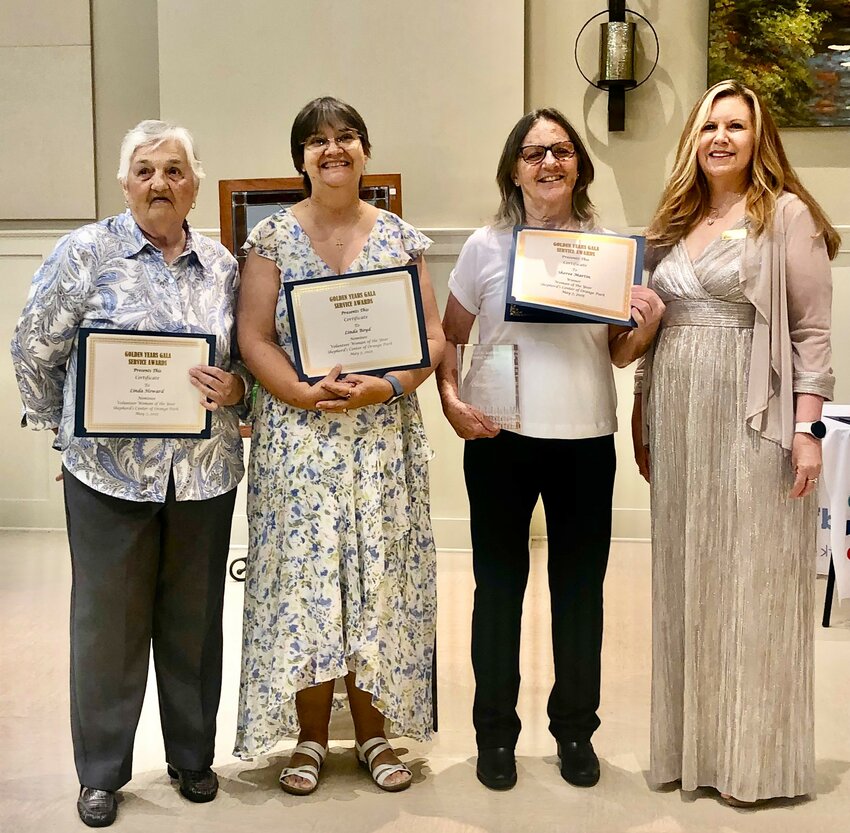 Golden Years Gala Woman of the Year nominees Linda Howard, Linda Boyd and Sheree Martin (winner), with Shepherd’s Center of Orange Park’s Executive Director Elizabeth Reed. (Not pictured nominees Joyce Hall, Laurie Hausman, Mary Medford and Phyl Renninger)