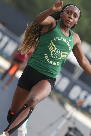 Fleming Island High junior triple jumper Mikayla Shavers got her best jump on her first jump then held on to secure her first gold medal in the Class 3A Track and Field Championships held Saturday at the University of North Florida. Shavers was also fourth in long jump and the anchor for the girls 4 x 100 relay team.