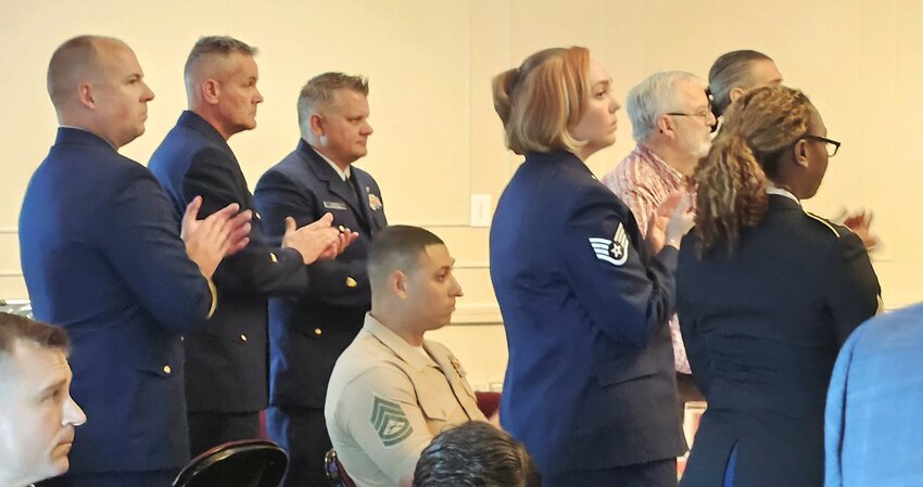 U.S. military members are recognized Wednesday during the Clay Chamber Military Appreciation Luncheon at Thrasher-Horne Center.