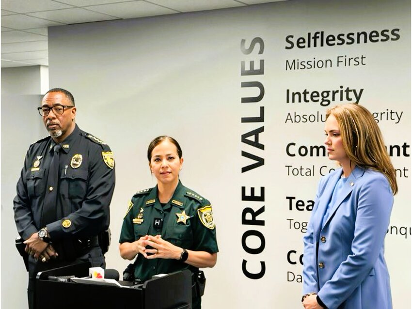 SJO Sheriff T.K. Waters joined Clay County Sheriff Michelle Cook and State Attorney Melissa Nelson during Tuesday's Cold Case Advisory Commission workshop. During their lunch break, they reminded the community to report a tip if they know something from an old unsolved crime.