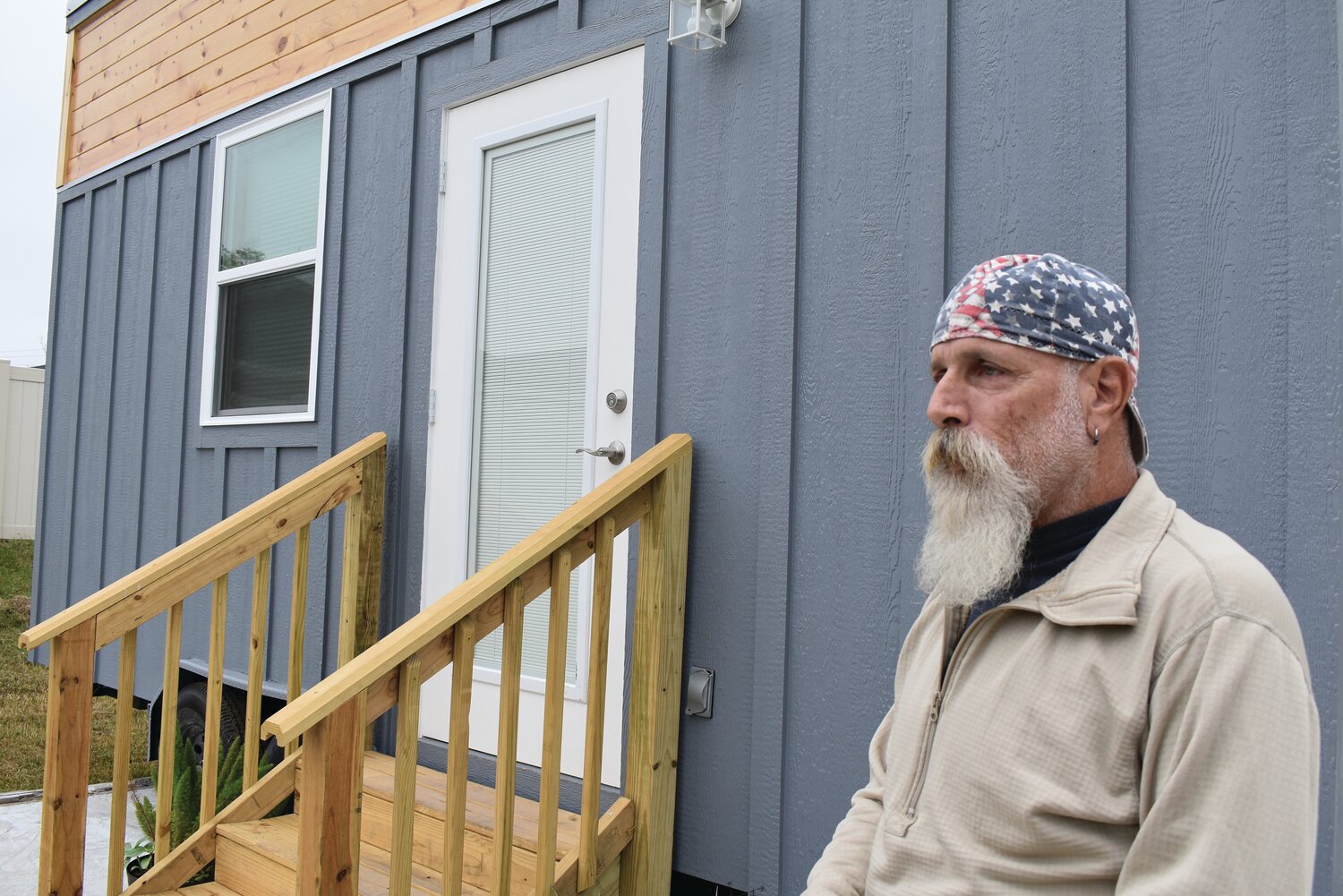 The first of eight tiny houses at Fort Barnabas needs plumbing and electrical work before the first homeless veterans can move in.