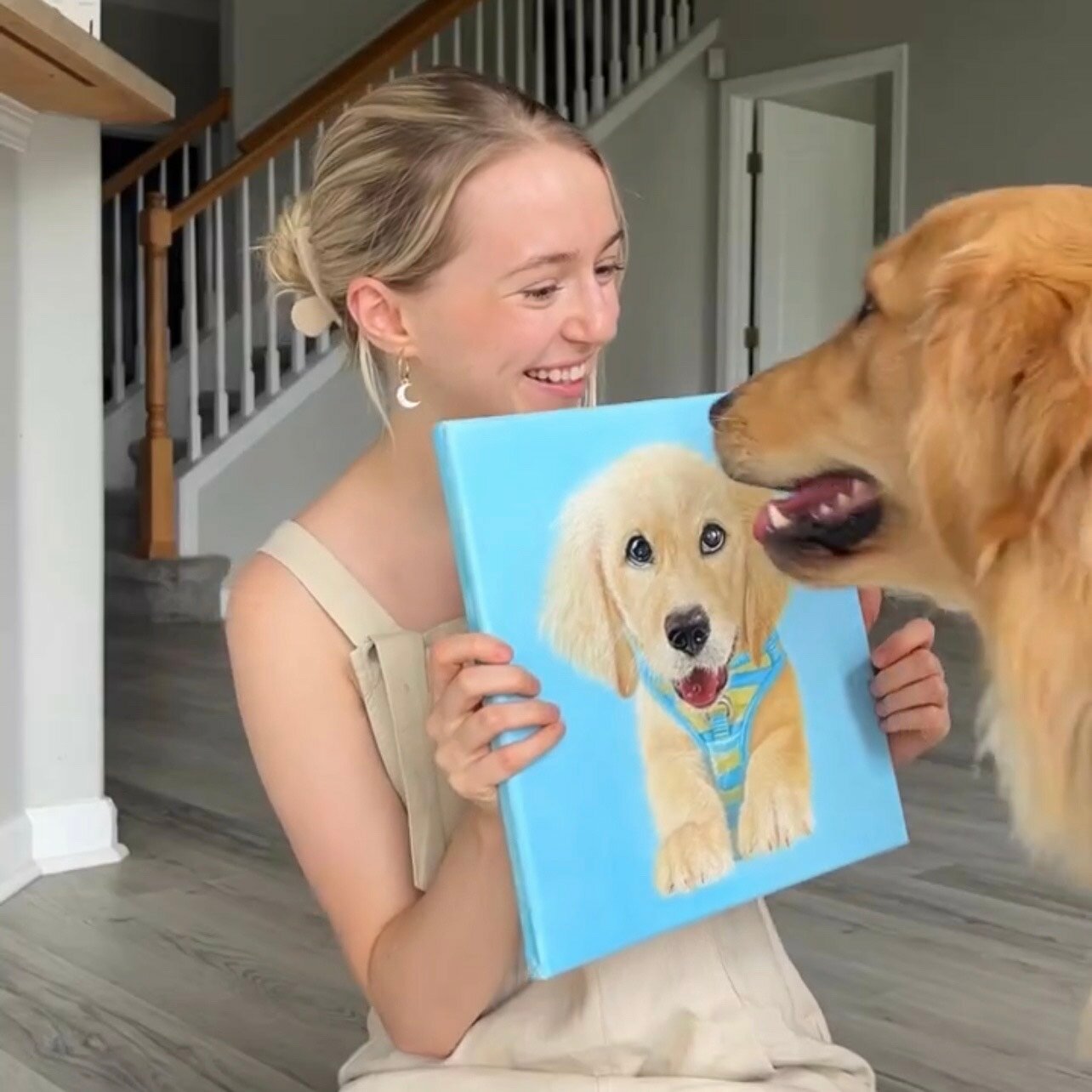 Voloboi's husband gifted her with their golden retriever puppy, Richard. She said Richard was her first-ever pet portrait.