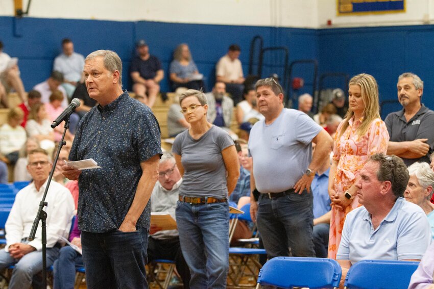 Barrington residents wait to speak at last year's financial town meeting.