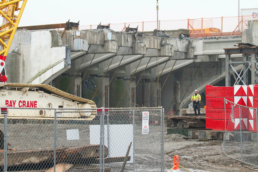 The Washington Bridge amidst its demolition in late 2024.
