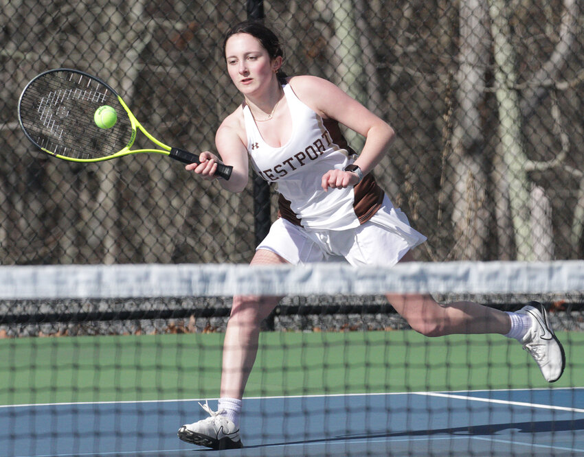 Audrey Xavier hits a forehand during her match. 