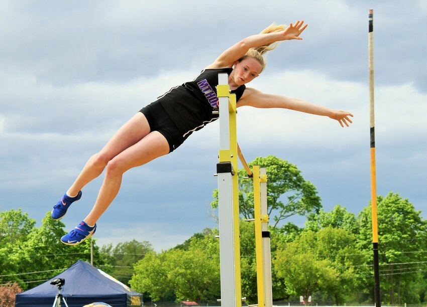 Mt. Hope High's Kara Pisasale competes during her third-place performance in the girls' pole vault during the 2025 Eastern Division Track and Field Championship Meet Sunday, May 18.