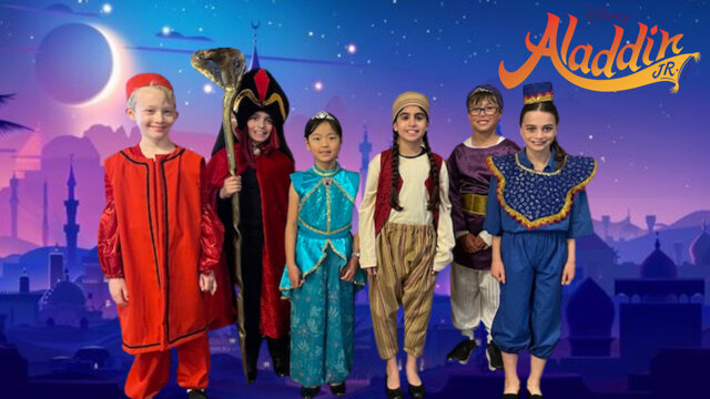 Barrington students (from left to right) Gabe Atwood, Will Tavares, Shirley Yuan, Emma Peer, Benjamin Stark and Charlotte Hanley will perform in "Disney's Aladdin Jr.”