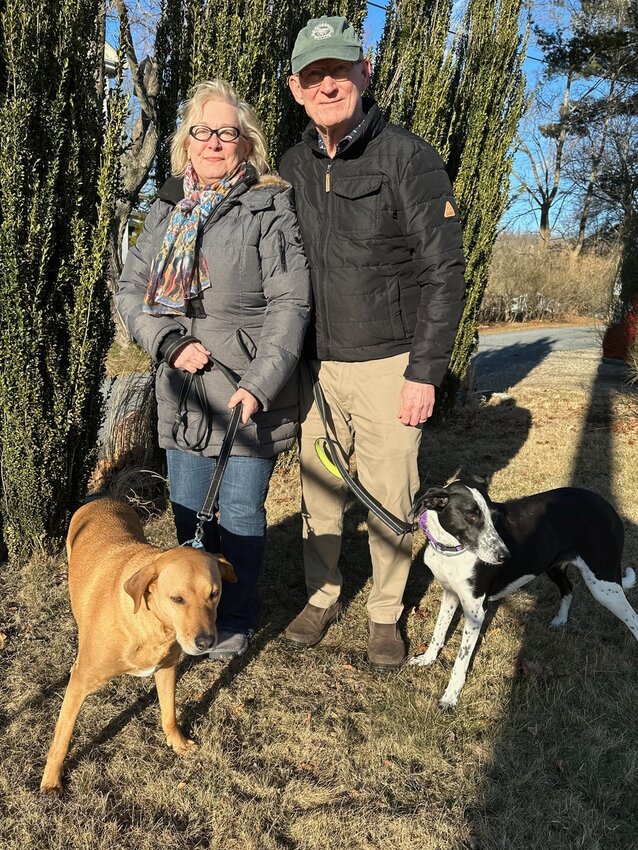 Lauren Lake and Mango (l) enjoy a (securely leashed) outing recently with Steve and Pepper (r).